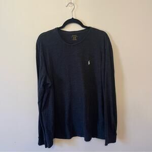 POLO Ralph Lauren L navy blue classic preppy cozy long sleeve t-shirt embroidery